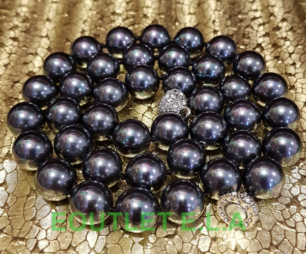 SHINY 10MM BLACK SHELL PEARLS NECKLACE-48cm